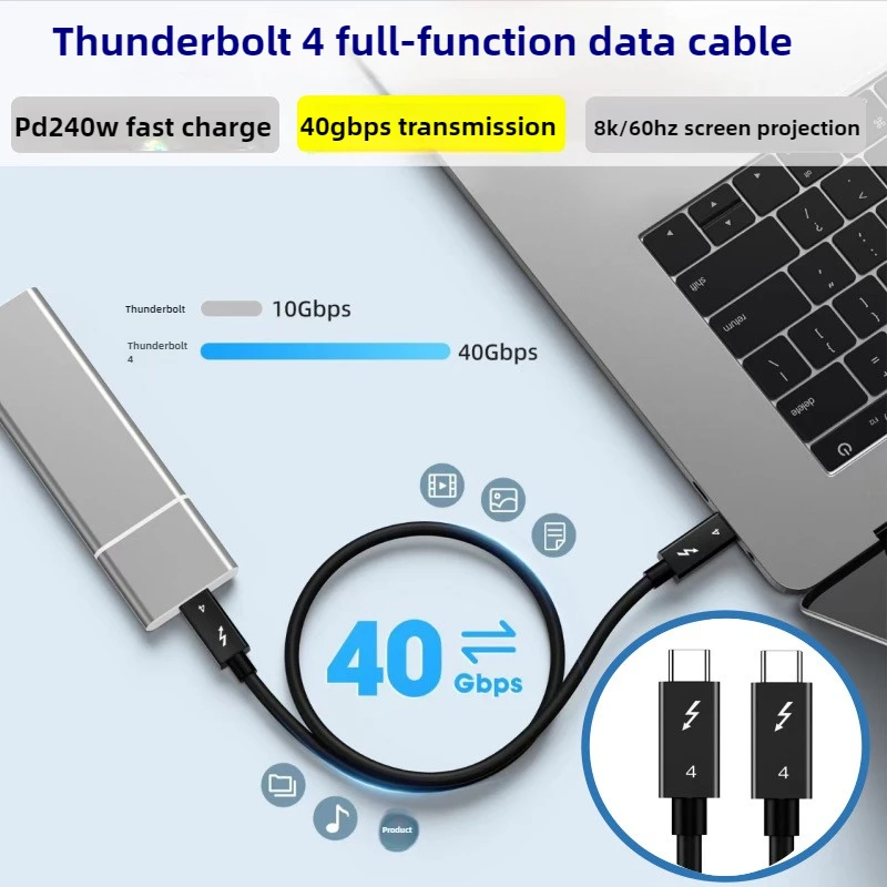 화이트 PD240W 8K 60Hz USB-C to USB-C 고속 충전 케이블 USB4 데이터 케이블 40Gbps 썬더볼트 4, 3 USB 3.2 3.1 호환