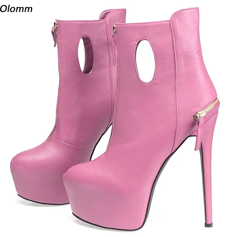 

Olomm Handmade Women Spring Platform Ankle Boots Stiletto Heels Round Toe Amazing Pink Red Black Dress Shoes Plus US Size 5-20