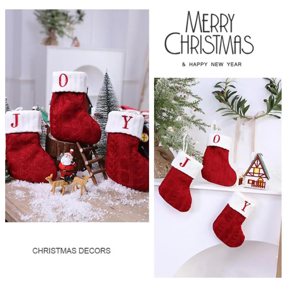 

1pc Christmas Socks Knitting Snowflake Letter Stocking Christmas Decoration For Home Party Xmas Tree Ornament Gift Navidad E5M6