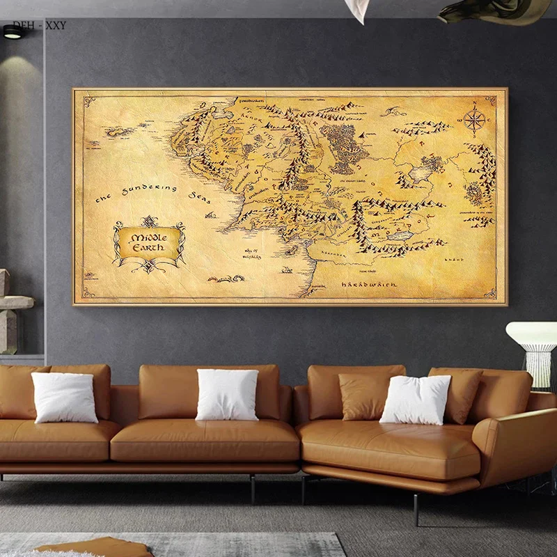 

Retro Game Map Canvas Painting with Frame Wall Art Vintage Abstract Poster and Prints Living Room Decor Picture