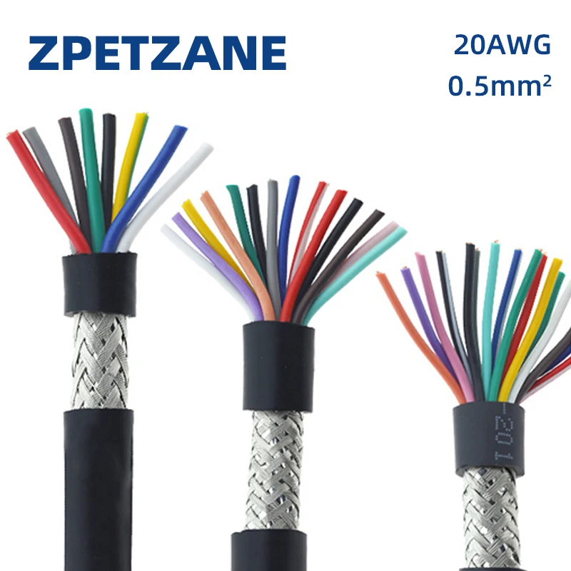 

20AWG 0.5mm2 Wire And Cable Multi-core Shielded Cable RVVP 2/3/4/5/6/7/8/10/12/14/16/20/24 Anti-interference Control Line Signal