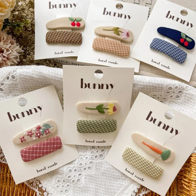 Hair Clips Hair Accessories Korean Sweet Embroidered Flower Infant Children Hair Clips Cute Versatile Cherry Girl Baby Hairpin Fashion Sisters Kids Headwear