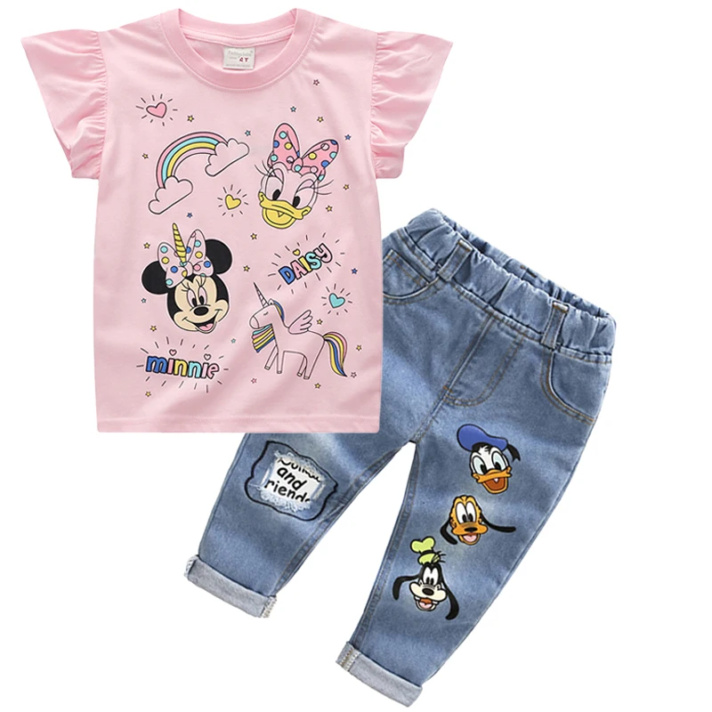 Zomer Baby Meisjes Jongens Kleding Set Kids Cartoon Minnie Mickey Mouse T-shirt + Jeans Broek 2Pc Voor Kinderen Trainingspakken kleding