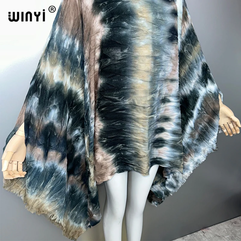 WINYI 타이 염색 드레스 비치웨어 섹시한 드레스 우아한 해변 커버 kaftan 드레스 여성 abaya 두바이 럭셔리 이슬람 여성