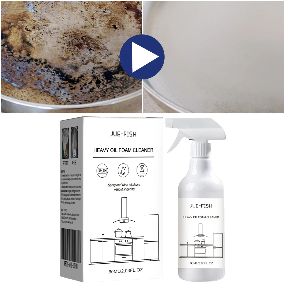 60ml Splash Foam Spray Multipurpose Heavy Oil Foam Cleaner with Sponge & Cloth Stain Remover Kitchen Oven Grills Cleaner