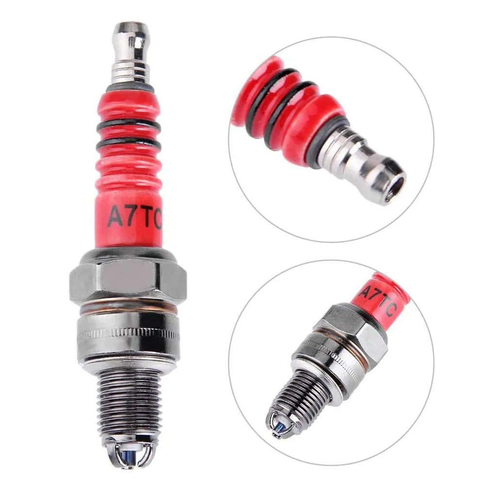 Racing Spark Plug Motorcycle Spark Plug 3 Triple Electrode A7TC D8TC 1/2Pcs For GY6 CG 50 70 110 125 150CC Motorcycle Atv Scooter Dirt Bike Go Kart