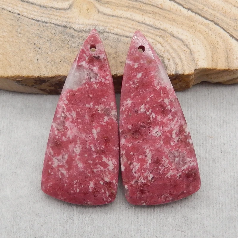 Semiprecious Natural Stone Norwegian Thulite Gemstone Triangle Earring Bead Fashion Jewelry Accessories For Women 36x15x5mm 8g