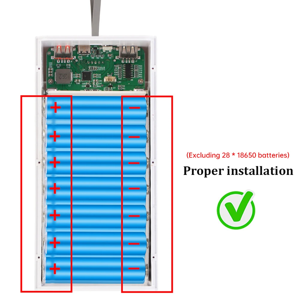 28x18650 DIY Battery Holder Shells Welding Free Power Bank Case Plastic Shells Faster Charge Power Bank Shells With Strong Light