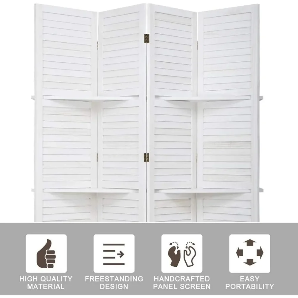 Room Divider Folding Privacy Wooden Screen with Clever Shelf Portable Partition