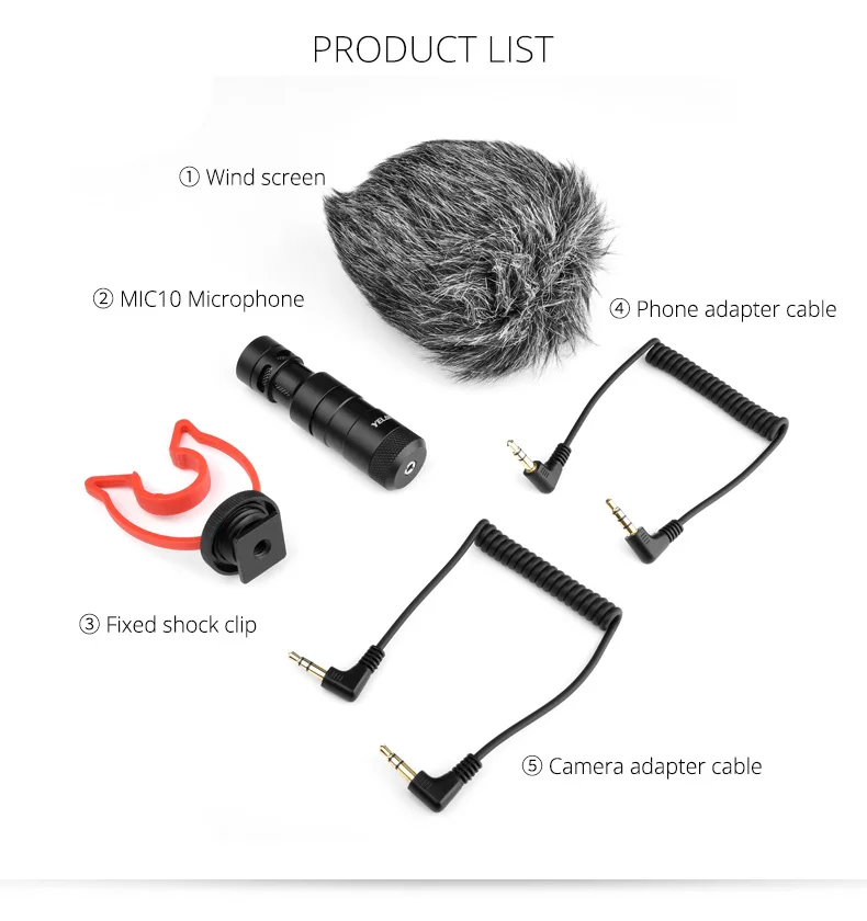 YELANGU 비디오 마이크 카메라 마이크, 캐논 DSLR, 아이폰, 안드로이드 스마트폰용, 알루미늄 소음 감소, MIC10