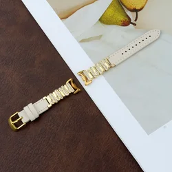 Elegant Metal & Leather Bands for Smart Watch - Bling Dressy Design for Women (Beige)