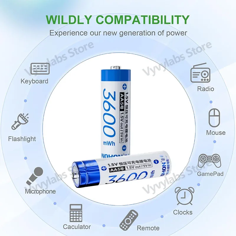 NOHON Upgraded 1.5V Rechargeable Battery AA 3600mWh/AAA 1300mWh Original Battery For Toy Game Console Remote Control Doorbell