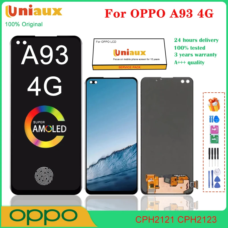 6.43" Original For Oppo A93 4G 2020 LCD Display Replacement with Fingerprint+Touch Screen Digitizer For Oppo A93 CPH2121 Display