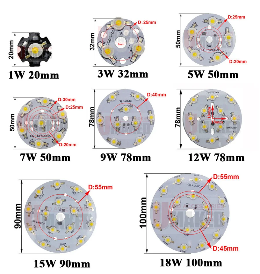 (10PCS) 3W 9W 32mm LED PCB with 1W 3W chips installed, Aluminum plate board with chips for bulb light, tracking light.  leds