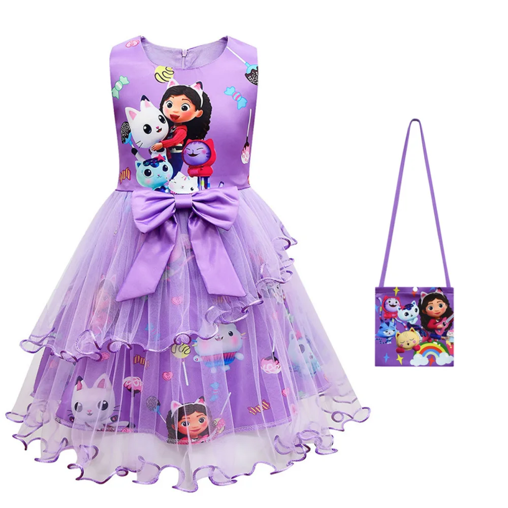 Girls dress princess costume kids clothes Gabbys Dollhouse Costume For Baby Girl Lace Dress Fashion Kid Up Bow Print Princess Frock Children Tunic Clothes