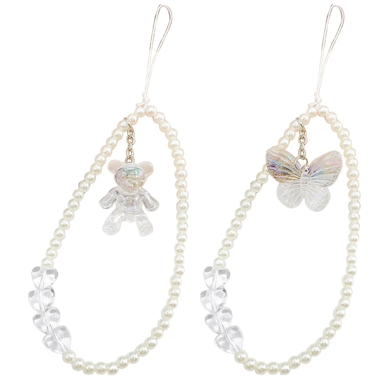 

E74B Подвеска-цепочка для телефона-бабочки Медведь с жемчугом-подвесное украшение для телефона для декора сумки