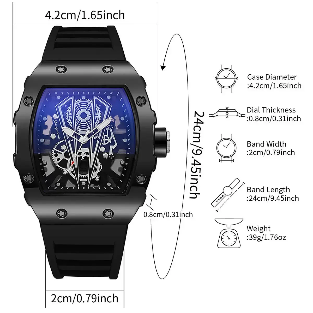 Casual Silicone Band Men's Luxury Sports Quartz Watch with Large Dial