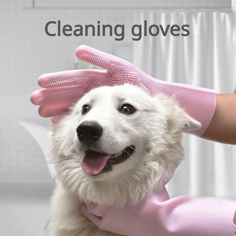 

1 Pair Multifunctional Pet Bath Gloves Dog Hair Grooming Cleaning Brush Dishwashing Gloves Scrubber Kitchen Cleaning Tools