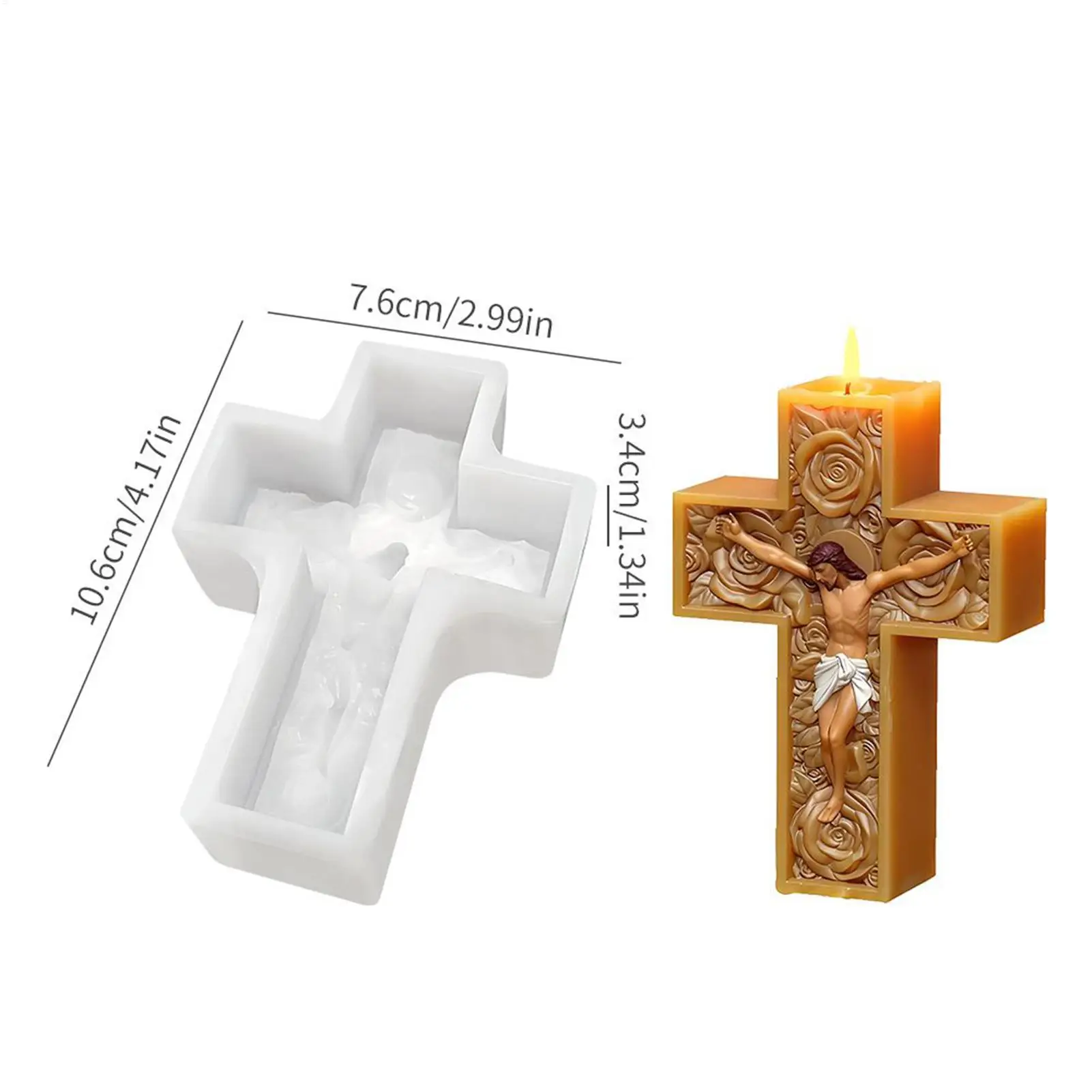 Cross Mold 3D Rose Jesus Religious Mold Silicone Casting Mould For Candle Making Epoxy Resin Craft Gypsum Wax Clay Plaster