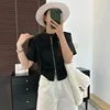 FA647 2024 Summer New Women's Short sleeved T-shirt with Unique Design, Folded Zipper Round Neck Short sleeved Top 1