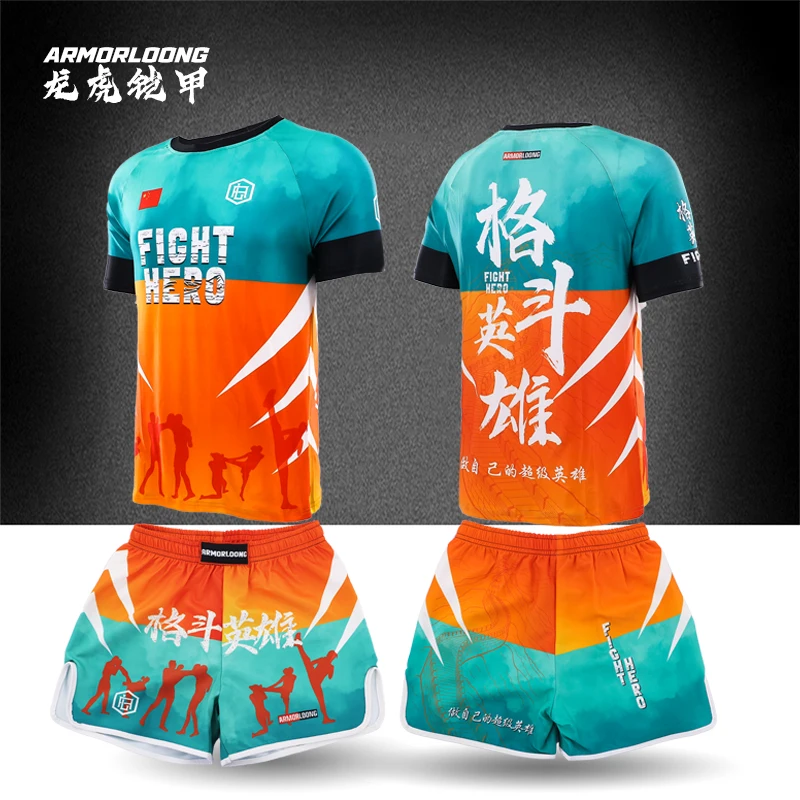 Children's Fighting Hero Training Suit Short sleeved Shorts T-shirt Thai Boxing Sanda Judo Champion Thai Boxing MMA Competition