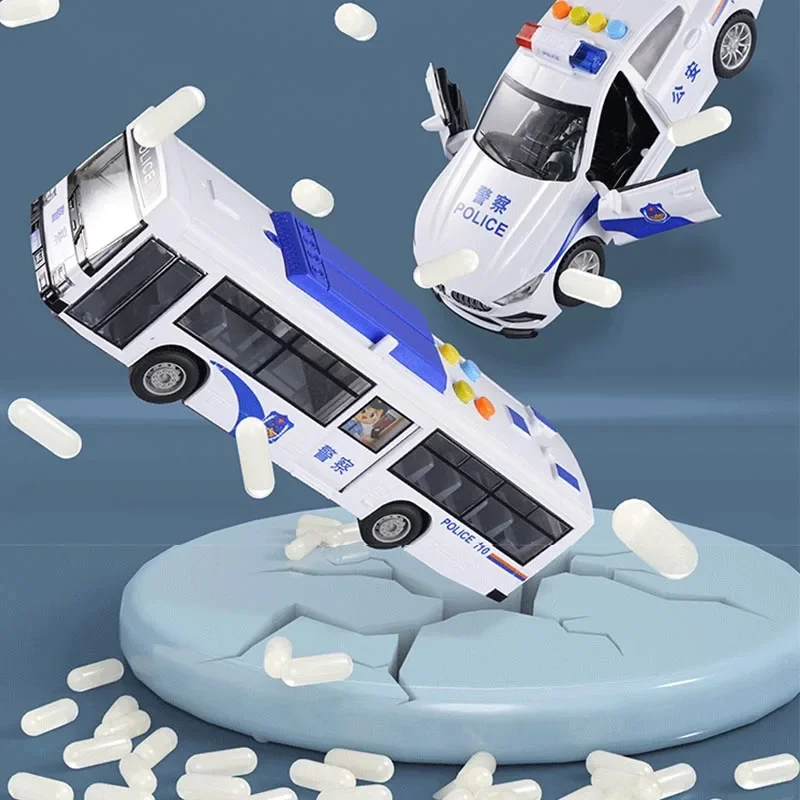 Simulated Police Model Inertial Car Diecast Light and Sound Pull Back Toy Vehicle Model Police Truck Ambulance for Boys Gift