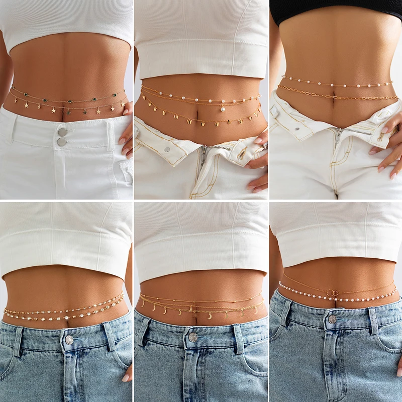 

Sexy Women's Pearl Beads Metal Thin Waist Belts Luxury Brand New Harajuku Slim Chain Belt Dress Accessories Cinturon Mujer