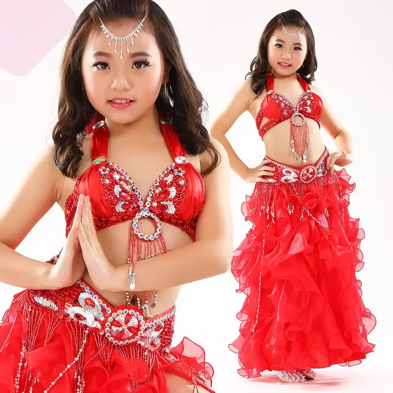 

2021 New Children Belly Dancing Clothes 3-piece Oriental Outfit Bra, Belt, Skirt Girls Belly Dance Costume Set Competition