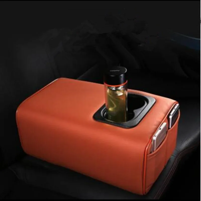 FUNY Bracciolo Universale Per Sedile Posteriore Auto Con Portabicchieri, Scatola Portaoggetti E 2 Borse Laterali In Pelle Microfibra - Organizer Auto