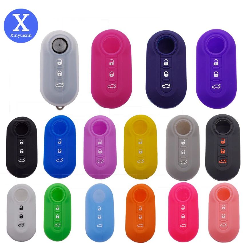 Xinyuexin 3 Buttons Silicone Car Key Case Cover for Fiat 500 Flip Folding Remote Key Shell for Fiat Punto Panda Car Accessories silicone car key case remote cover with emblems for peugeot 208 207 3008 308 rcz 408 2008 407 307 2 buttons folding key