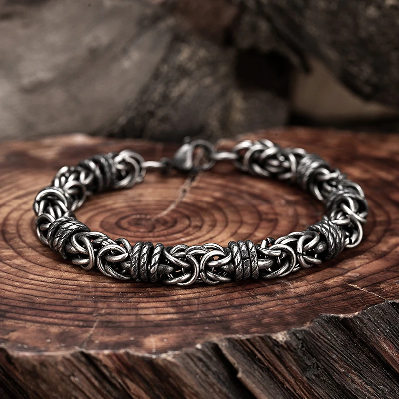Vintage Braided Stainless Steel Men's Bracelet Hip Hop Simple Braided Lantern Hand Chain For Male boyfriend Trendy Bangle Gifts 4