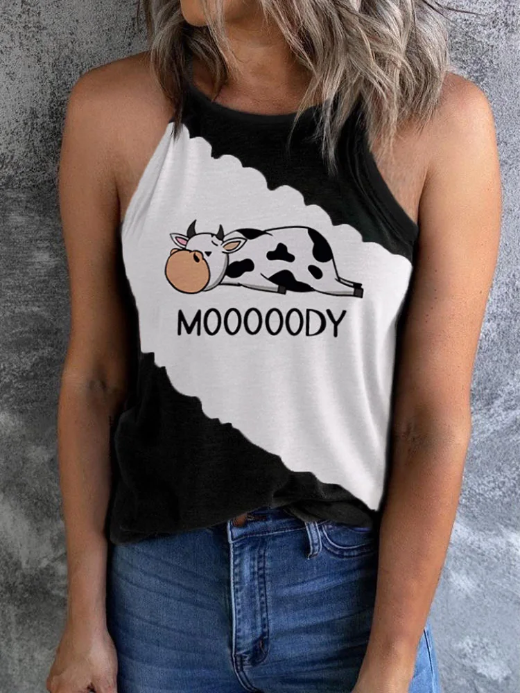 

Cute Cow Women's Camisole Color Block Cartoon Mooooody Sleeveless Cami Tank Top Cow 2023 Summer New Camisoles