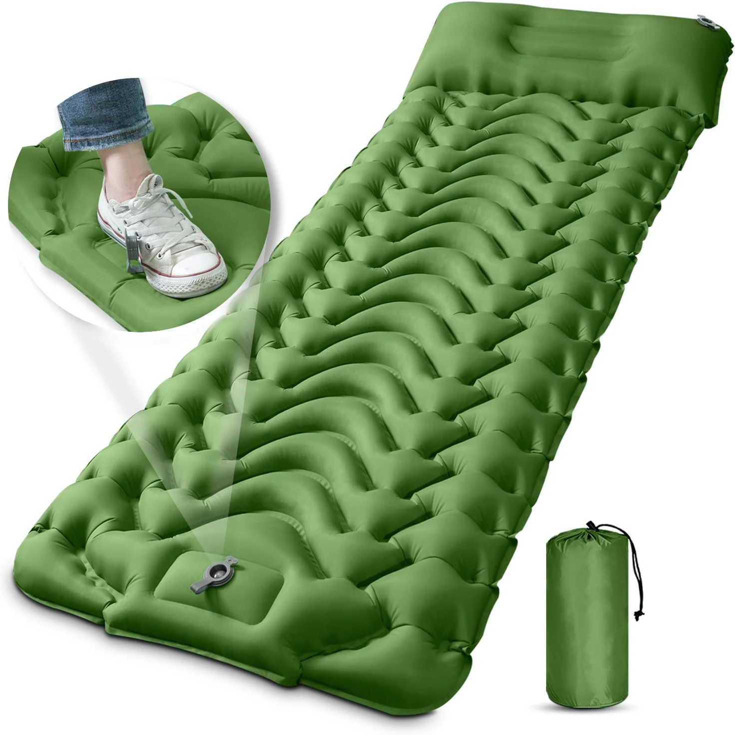 

Thickness 3.9 Inch Inflatable Sleeping Mat With Pillow Built-in Pump, Compact Ultralight Waterproof Camping Air Mattress