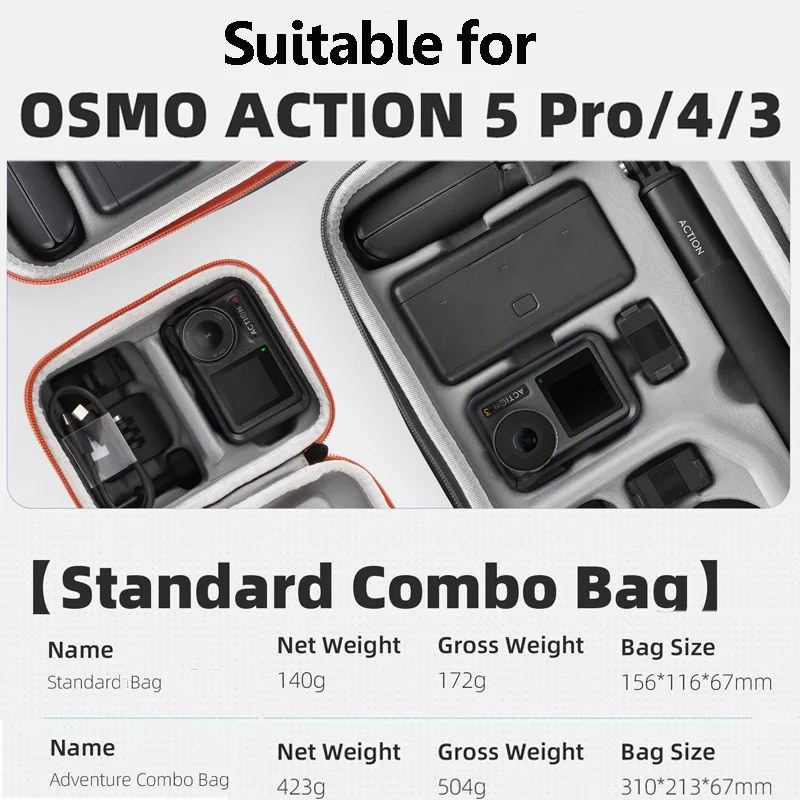All-in-one Portable Bag for OSMO ACTION 5 Pro/4/3 Shock-absorbing Pressure-resistant Case Cover PU+EVA Protector for DJI 5Pro