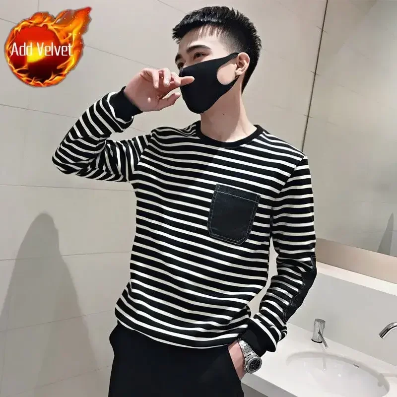 thumbnail image 1 of Sudaderas de rayas de primavera para hombre, ropa de manga larga, 2024, nuevas camisetas de diseñador, tendencias de moda, camisetas emo XL a granel para hombre, 1 of 5