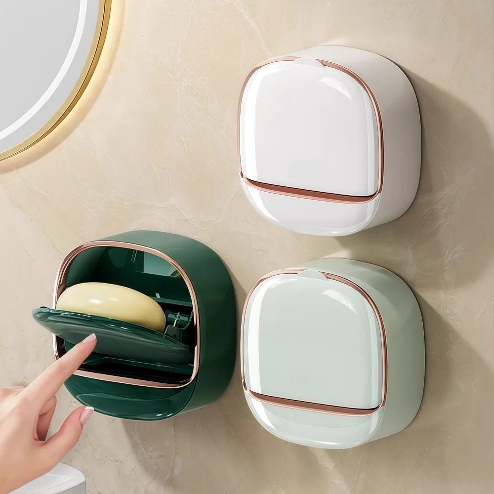Wall Mounted Soap Dispenser with Lid Drain Rack 1pc
