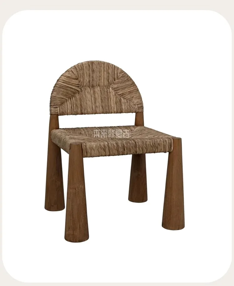 Description Picture 6 of itemLight Luxury Retro Style Hand Knitting Living Room Chair Creative Home Art Ornament Children's Dining Chair Ash Wood Low Stool