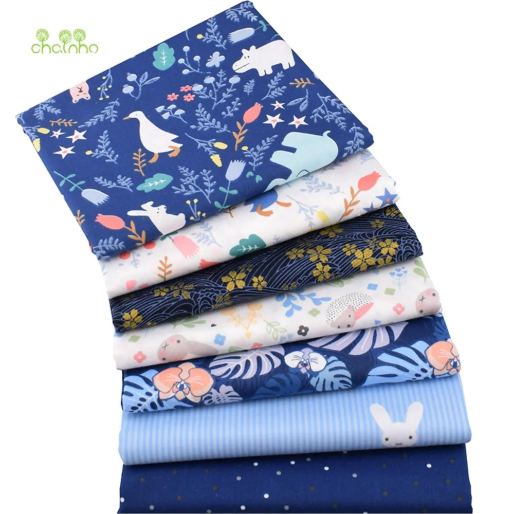 Chainho,Print Twill Cotton Fabric,Patchwork Cloth,DIY Sewing Quilting Material,Midnight Blue Series,7 Designs,2 Sizes,15C21