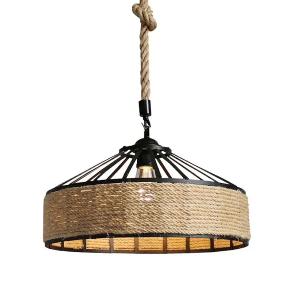Retro Vintage Industrial Hemp Rope LED Ceiling Lamp, Home, Bar, Restaurant, Round Chandelier, Decorative Night Light, 30/40cm