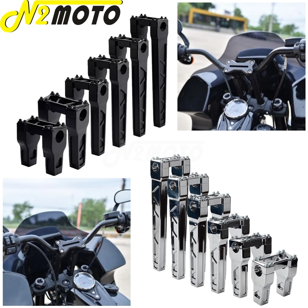 6" Handlebar Risers For Harley - Adjustable Pullback Risers For Softail, Dyna & Sportster