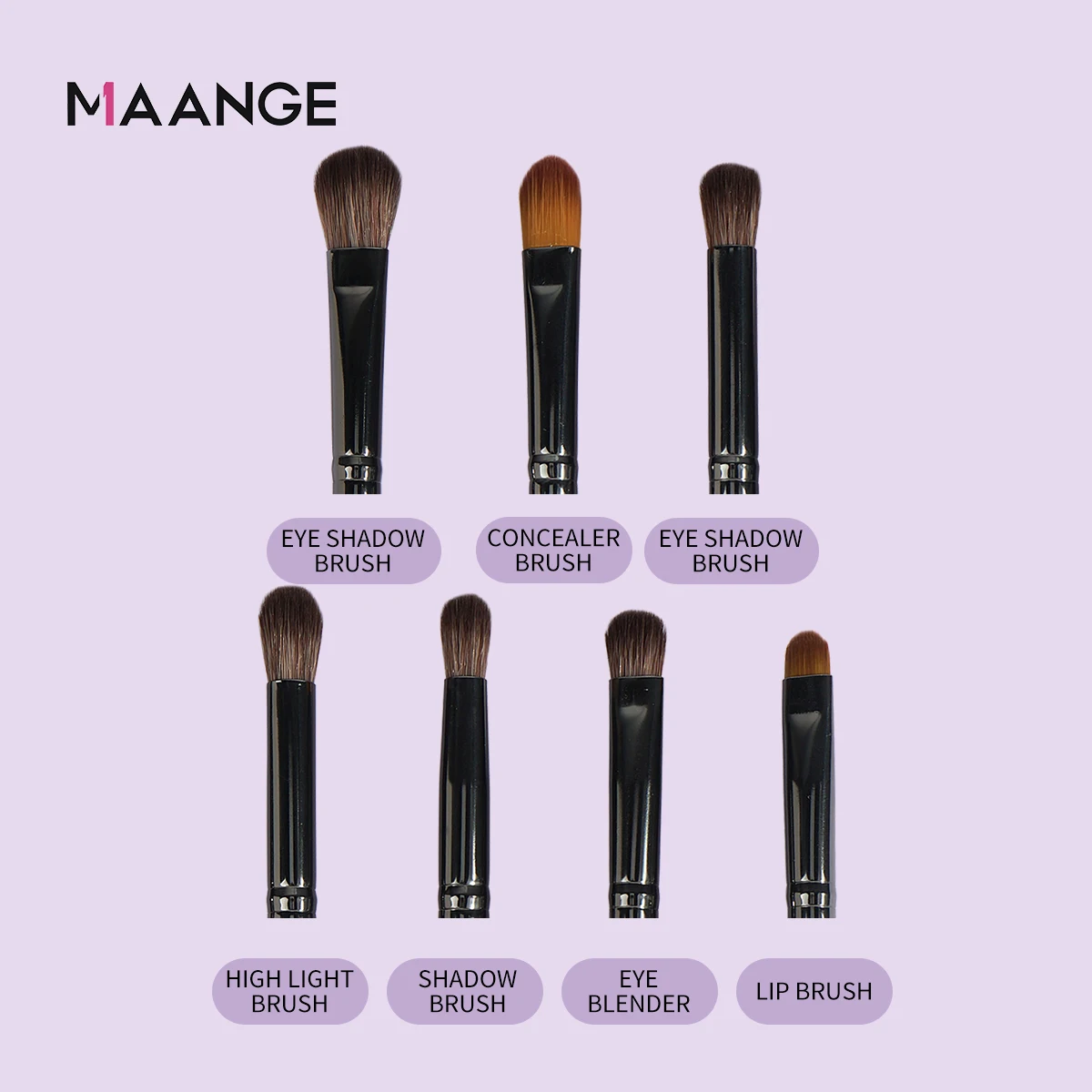 MAANGE Eye Makeup Brushes Kit 7PCS Eyeshadow Makeup Brushes Set Blending Soft Synthetic Bristle Lip Brush Cosmetic Beauty Tools - 4