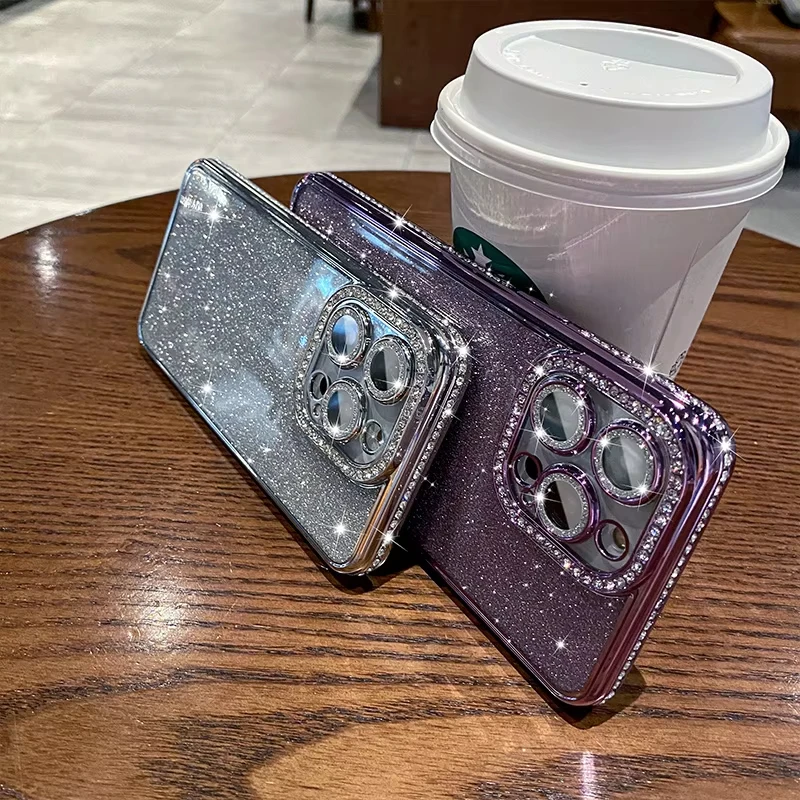 Luxury Plating Bling Glitter Diamond Rhinestone Case For iPhone 16 Pro Max 15 14 13 12 11 X XS 8 Plus Soft Silicone Clear Cover for phone case,iphone case