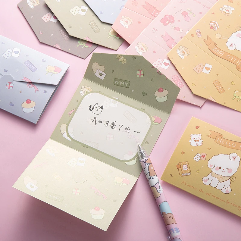 10pcs Ins Cute Cartoon Greeting Cards DIY Postcard Blessing Card Invitation Gift Envelope Writing Paper Kawaii Stationery Office kawaii diary notebook with lock cute pattern smooth writing creative password book cartoon diary child gift school supplies