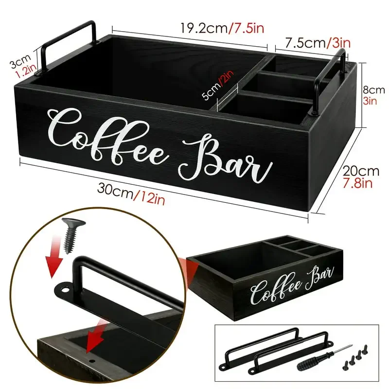 Coffee Station Organizer Wooden Coffee Bar Accessories Organizer for Countertop, Farmhouse Kcup Coffee Pod Holder Storage Basket Coffee Bar Organizer