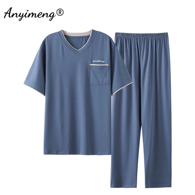 Sleeve Pajama Set Men 4xl Sleepwear Men Blue Pajama Man 4xl Summer