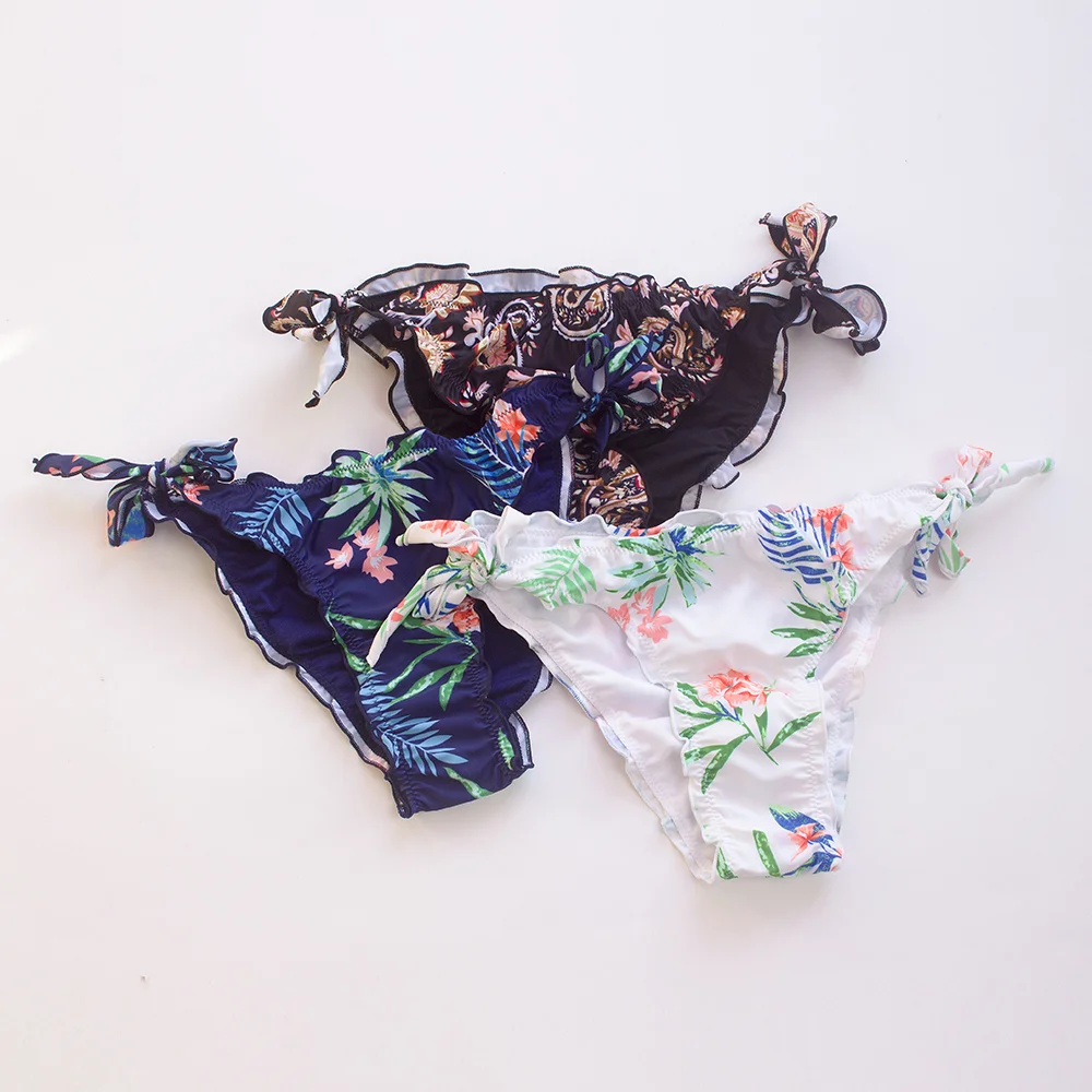 Wholesale Fold Sexy Bandage Brazilian Bikini Thong 2025 Ruffle Flower Swimwear Swimsuit Women Bottom Sexy Cheap Biquini Bottom