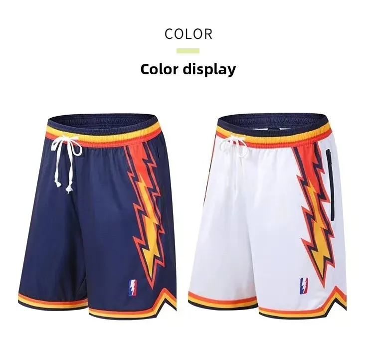 American Style Basketball Shorts Men Women Five-Quarter Length Training Sports Pants Retro Lightning Design for Training And Pla
