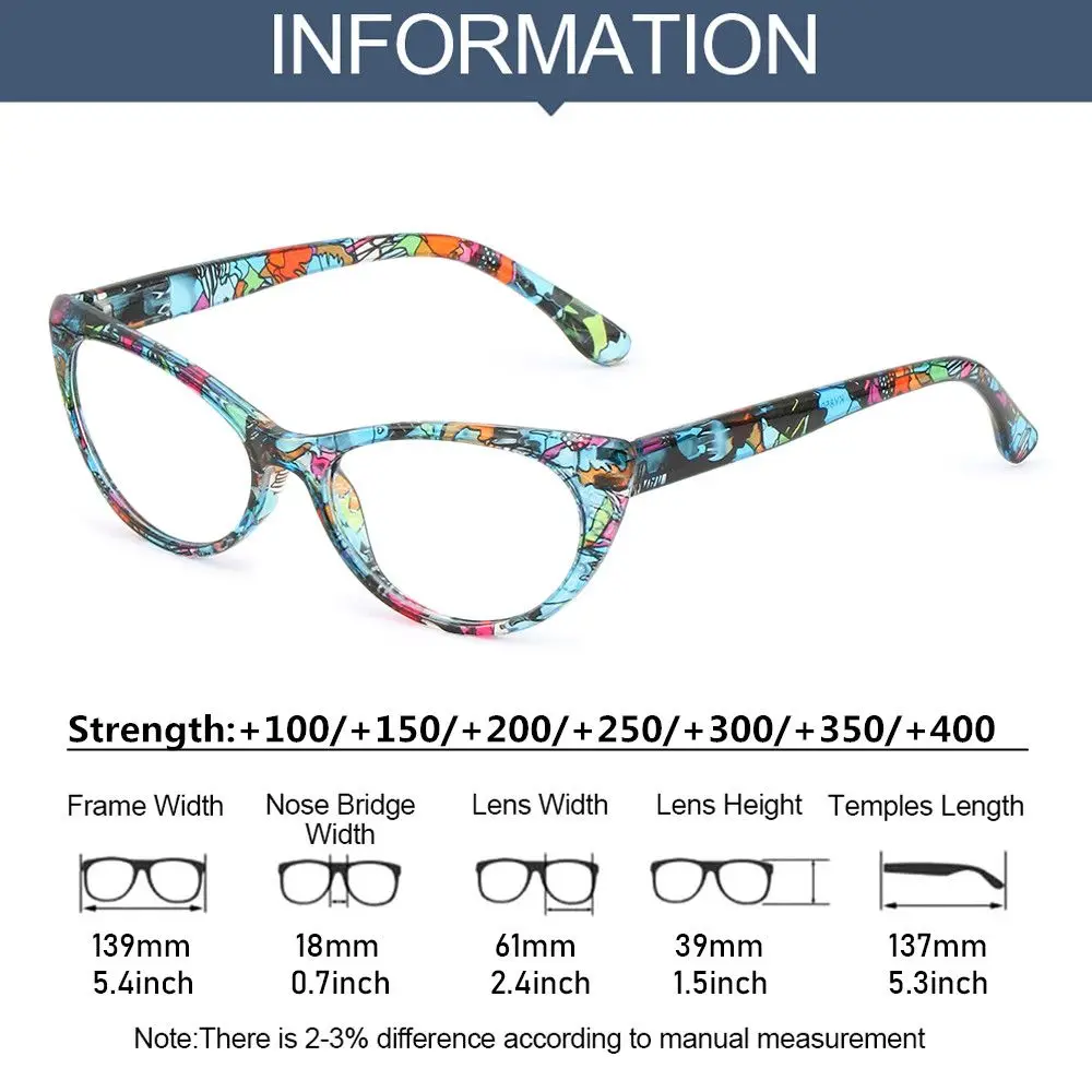 Fashion Cat Eye Reading Glasses Anti Blue Light Eyeglasses Women Floral Print Anti Eyestrain Glasses Eye Protection Vision Care