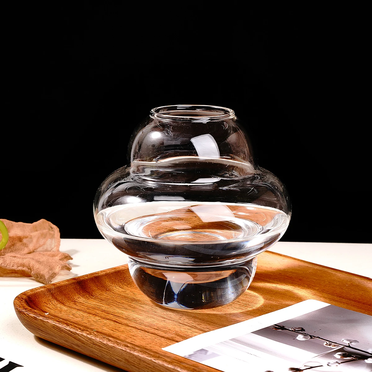 1PC, flying saucer glass vase, simple transparent vase, hydroponic flower arrangement container, hand-blown glass vase