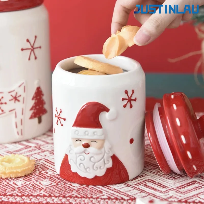Ceramic Christmas Food Storage Jar with Lid for Kitchen